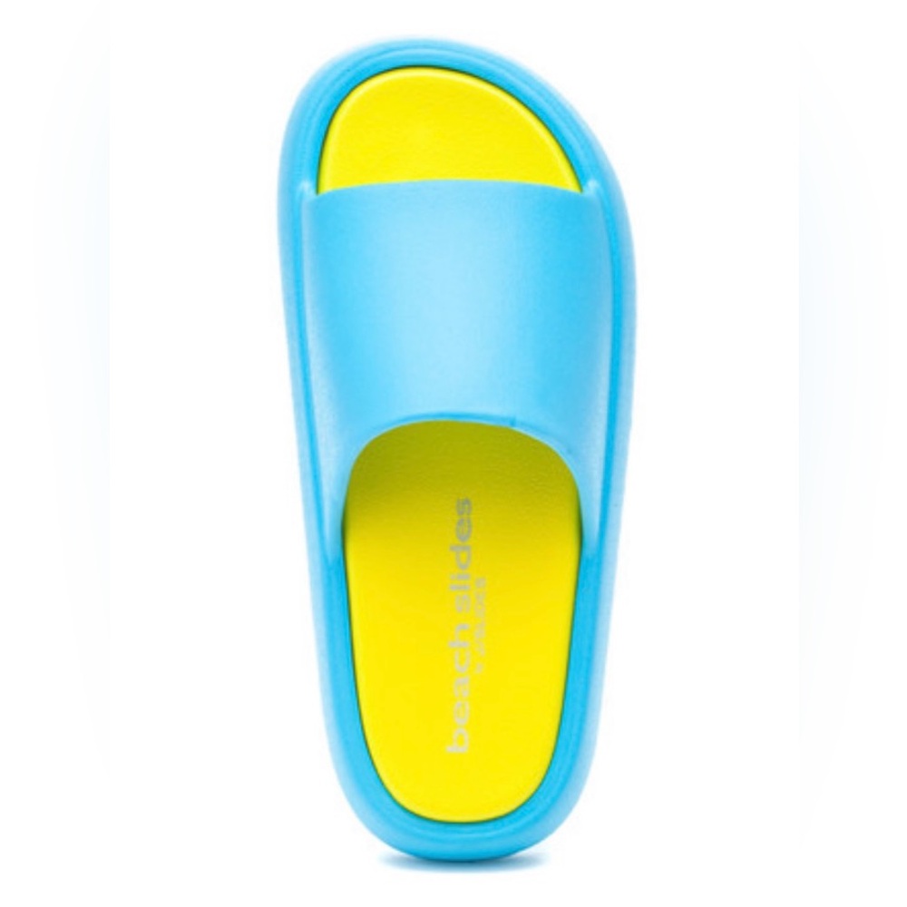 JSlides Squish Beach Pool Slides Women’s Size 7  Turquoise Yellow Cushion New